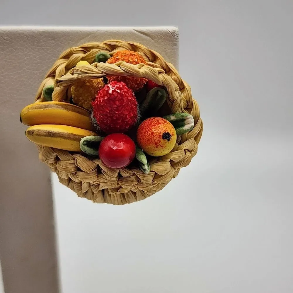 Vintage Western Germany Fruit Basket Clip-On Earrings